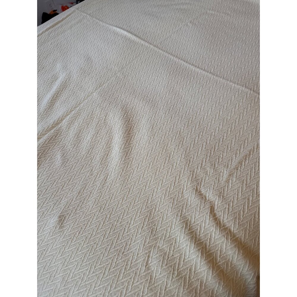 Queen Size 100% Cotton Blanket Cream Yellow Herringbone Charisma by Fieldcrest - Picture 9 of 12